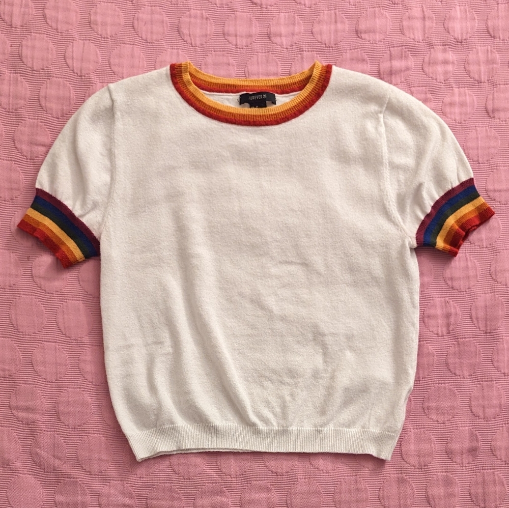 Forever 21 Crop Top Sweater Rainbow Stripes